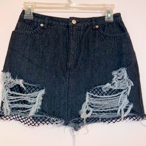 Wild Honey Small Black Jean Fishnet Mini Skirt